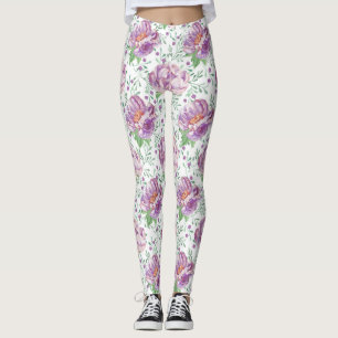 Leggings aquarelle pivoine violette
