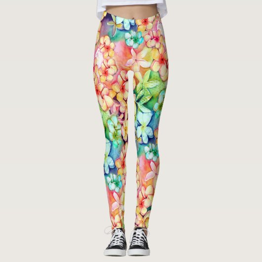 Leggings Aquarelle Plumeria Hawaii (Devant)