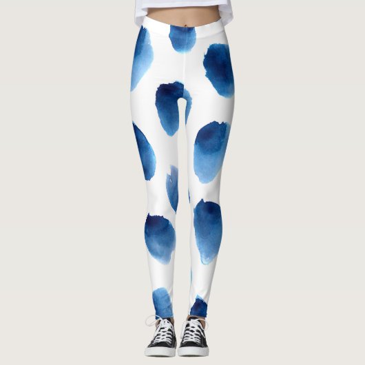 Leggings Aquarelle Points Bleus : Peint à la main sans cout (Devant)