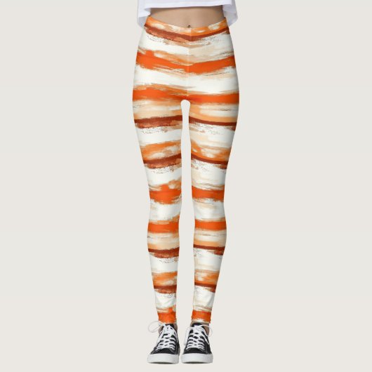 Leggings Aquarelle rayée dans les tons café et orange (Devant)