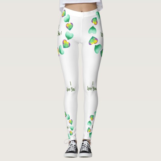 Leggings Aquarelle romantique Cute Vert Saint Valentin (Devant)
