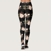 Leggings Aquarelle rose Fleurs blanches Motif noir (Dos)