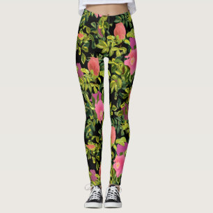 Leggings Aquarelle rose fleurs rose rétro fleurie botanique