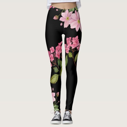 Leggings Aquarelle rose Hydrangea et anémone japonaise (Devant)