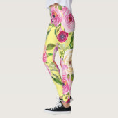 Leggings Aquarelle Roses en rose et rouge sur jaune (Gauche)