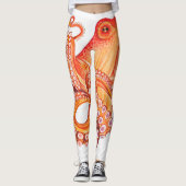 Leggings Aquarelle rouge orange octopique (Devant)