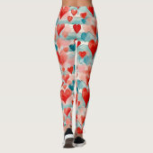 Leggings Aquarelle, rouge, rose, coeurs bleus, monogramme (Dos)