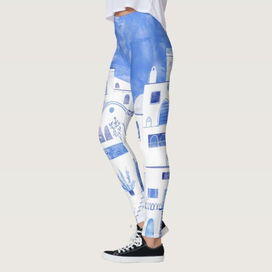Leggings Aquarelle Santorin Grèce (Gauche)