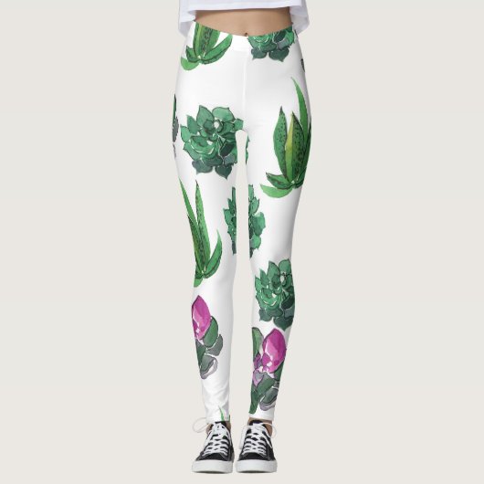 Leggings Aquarelle Succulente Conception Motif transparente (Devant)