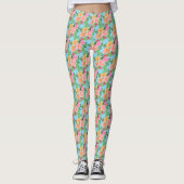 Leggings Aquarelle tendance Fleurs roses sur bleu clair (Devant)