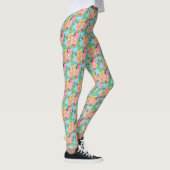 Leggings Aquarelle tendance Fleurs roses sur bleu clair (Droite)