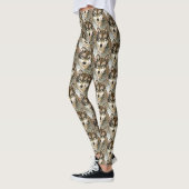 Leggings Aquarelle Tête de loup Gris noir blanc (Gauche)