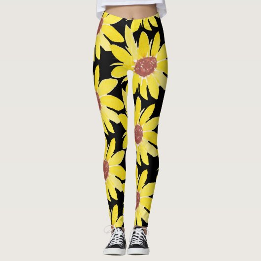 Leggings Aquarelle Tournesol Boud Vibrant main peint (Devant)