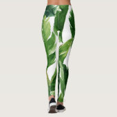 Leggings Aquarelle Tropical Banana Feuille Motif (Dos)
