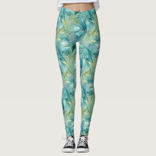 Leggings Aquarelle Tropical Blue Palm Leaf