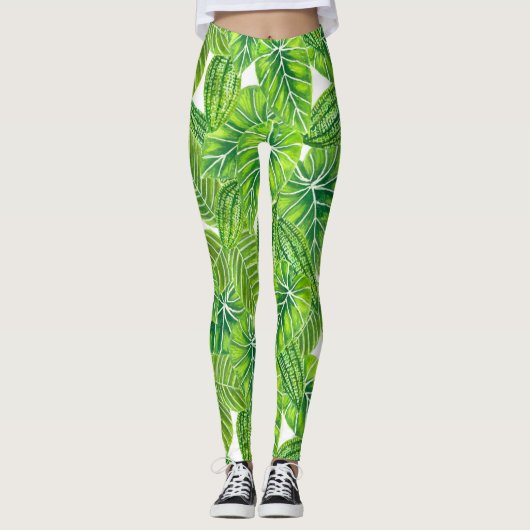 Leggings Aquarelle tropicale feuille design motif (Devant)