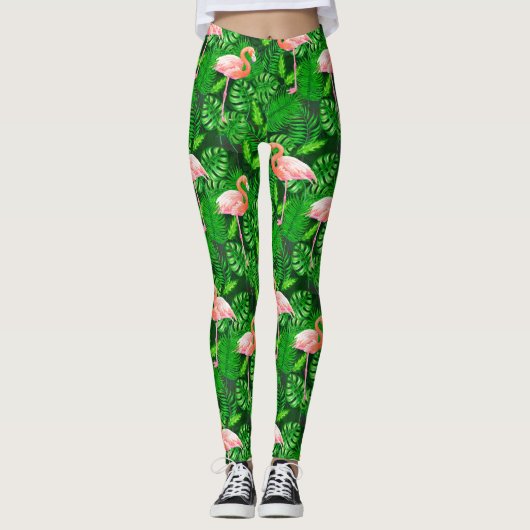 Leggings Aquarelle tropicale Flamant rose (Devant)