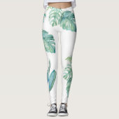 Leggings Aquarelle tropicale Florale et verte (Devant)