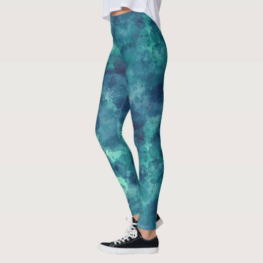 Leggings Aquarelle Turquoise bleue Abstraction (Gauche)