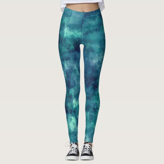 Leggings Aquarelle Turquoise bleue Abstraction (Devant)