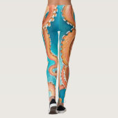 Leggings Aquarelle Turquoise octopique orange (Dos)