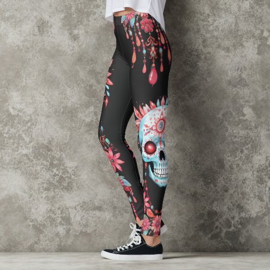 Leggings Aquarelle unique Floral Sugar Skull Halloween