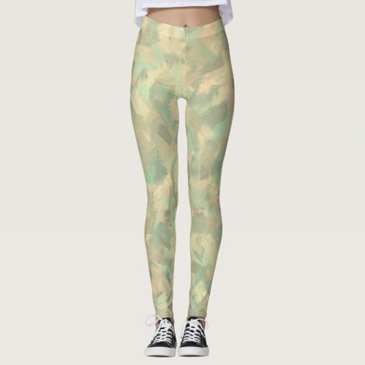 Leggings Aquarelle vert jaune gris luxueuse Art Abstrait (Devant)