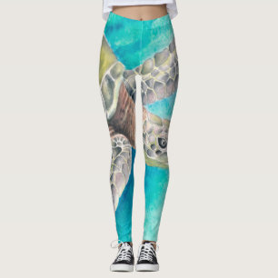 Leggings Aquarelle verte de la tortue marine