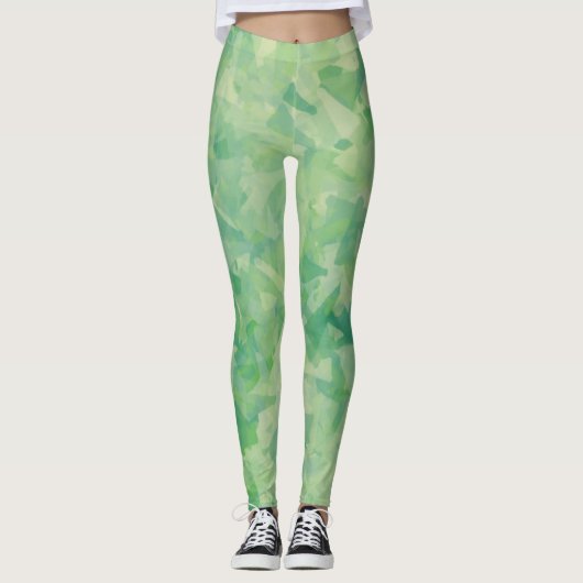 Leggings Aquarelle verte jaune luxueuse Art Abstrait (Devant)