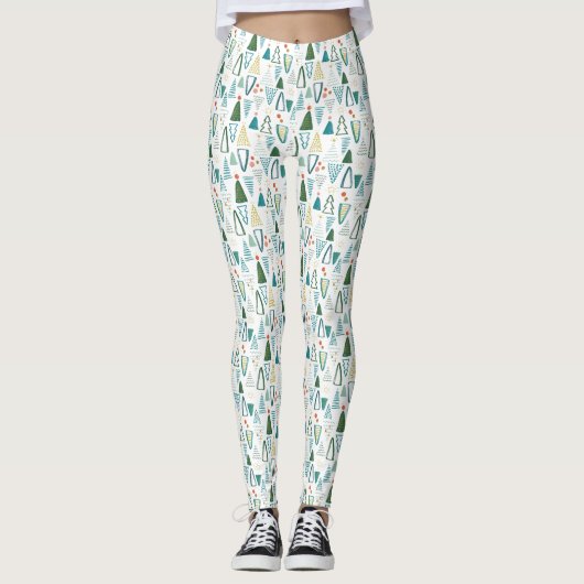 Leggings Aquarelle verte Motif de Noël Arbres (Devant)