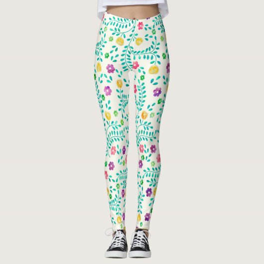 Leggings Aquarelle Vins & Fleurs Motif (Devant)