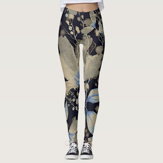Leggings Aquarelle Vintage florale : Arrière - plan noir (Devant)
