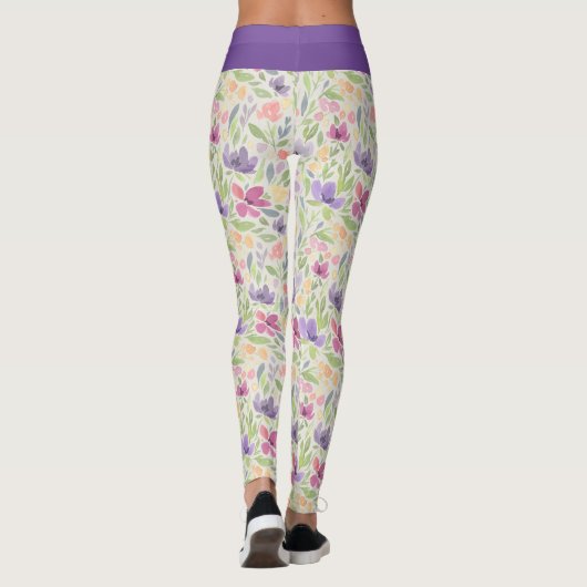 Leggings Aquarelle violet rose Motif de fleurs (Dos)