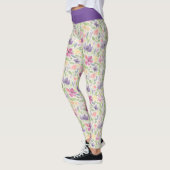 Leggings Aquarelle violet rose Motif de fleurs (Gauche)
