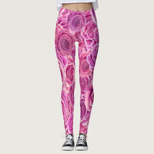Leggings Aquarelle violet rose Rose motif floral (Devant)