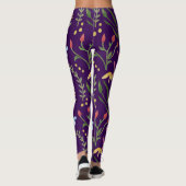 Leggings Aquarelle violette Floral noir rose bleu jaune (Dos)