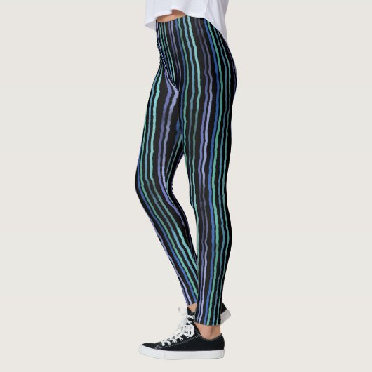 Leggings Aquarelles, Bleu, Vert, Lilac sur Noir (Gauche)