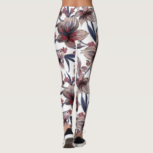 Leggings Aquarelles Crimson Floral sur blanc (Dos)
