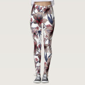 Leggings Aquarelles Crimson Floral sur blanc (Devant)