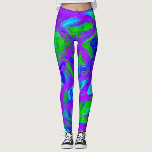 Leggings Aquarelles Peacock Abstraites (Devant)