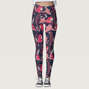 Leggings Ara Parrot rouge rose dessin Tropical Leave Motif