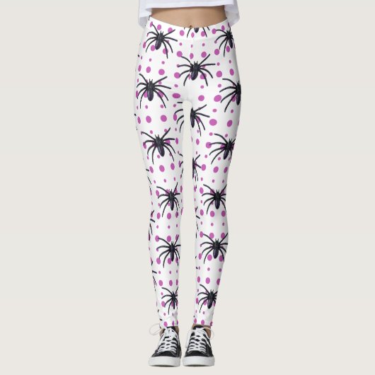 Leggings Araignées avec des points violets Halloween (Devant)