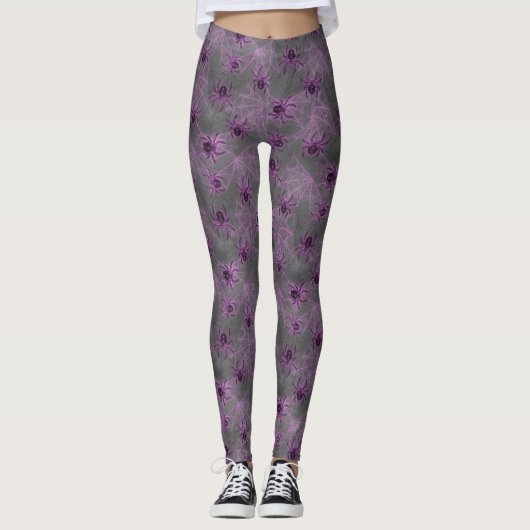 Leggings Araignées brillantes violet - arachnide mystique (Devant)