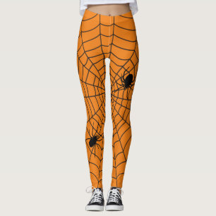 Leggings Araignées d'Halloween sur Cobweb Orange Black