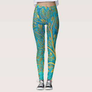 Leggings Arbre bleu et or turquoise