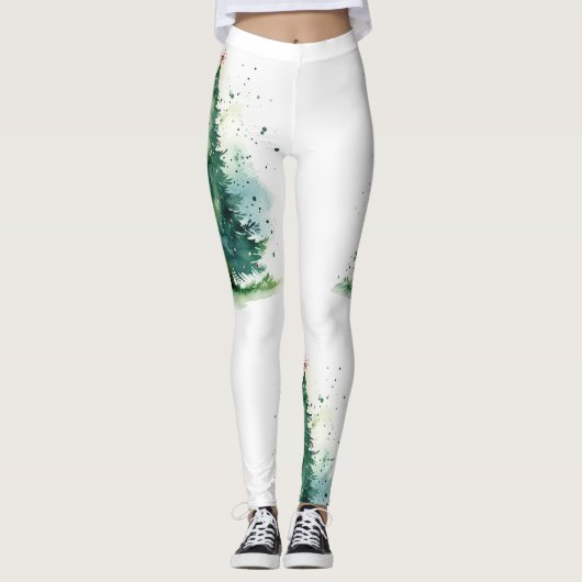 Leggings Arbre de Noël aquarelle design (Devant)