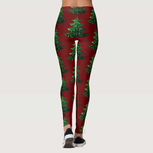 Leggings Arbre de Noël parsemé vert motif rouge foncé (Dos)