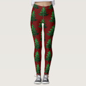 Leggings Arbre de Noël parsemé vert motif rouge foncé (Devant)