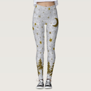 Leggings Arbre de Noël scintillant, étoiles sur le papier