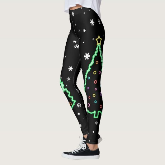 Leggings Arbre de Noël unique en néon cool (Gauche)